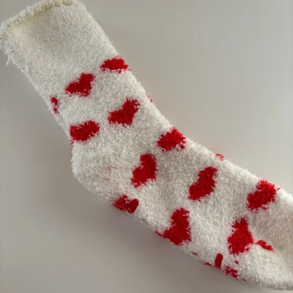 White & Red Hearts Fuzzy Socks - Picture 3 of 5